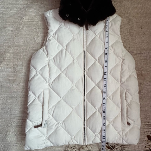 LRL Quilted Puffer Vest Cream Hooded Brown Faux Fur Full Zip Womens Small - Picture 12 of 12